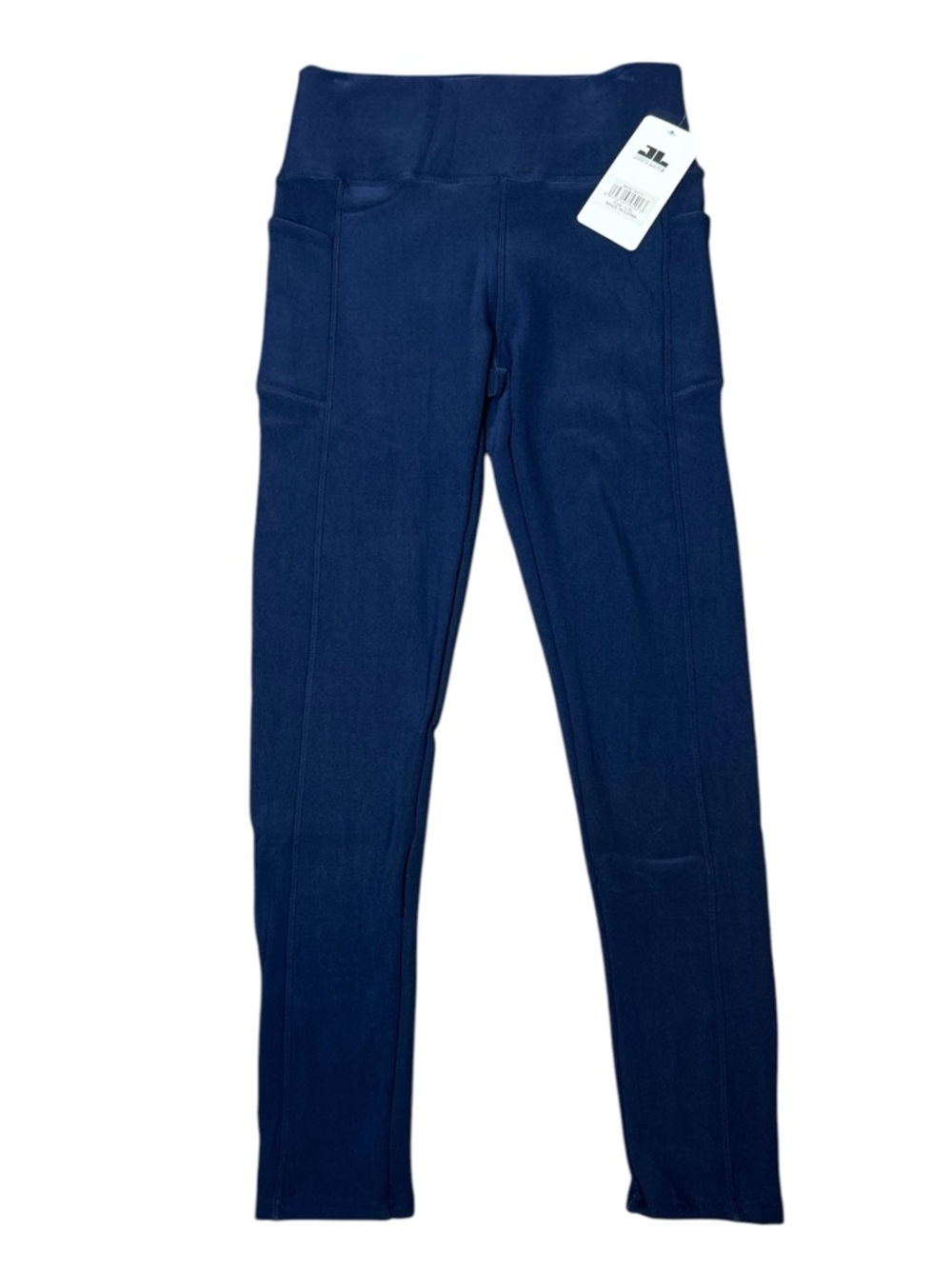 High-Waist Blue Leggings with Side Pockets - Women's Activewear